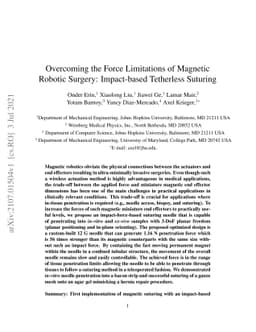 Overcoming the Force Limitations of Magnetic Robotic Surgery:
  Impact-based Tetherless Suturing