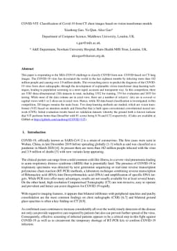 COVID-VIT: Classification of COVID-19 from CT chest images based on
  vision transformer models