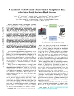 A System for Traded Control Teleoperation of Manipulation Tasks using
  Intent Prediction from Hand Gestures