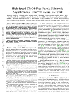 High-Speed CMOS-Free Purely Spintronic Asynchronous Recurrent Neural
  Network