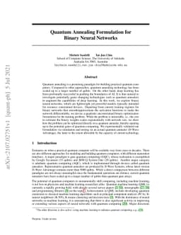 Quantum Annealing Formulation for Binary Neural Networks