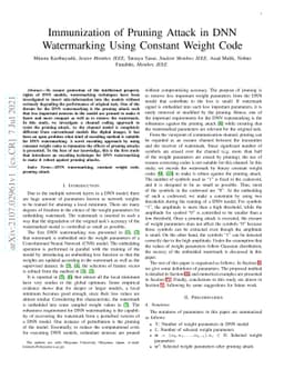 Immunization of Pruning Attack in DNN Watermarking Using Constant Weight
  Code