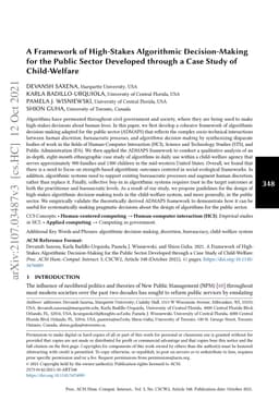 A Framework of High-Stakes Algorithmic Decision-Making for the Public
  Sector Developed through a Case Study of Child-Welfare