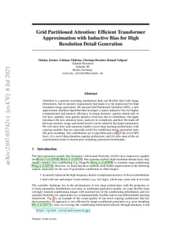 Grid Partitioned Attention: Efficient TransformerApproximation with
  Inductive Bias for High Resolution Detail Generation