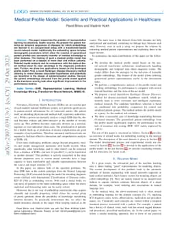 Medical Profile Model: Scientific and Practical Applications in
  Healthcare