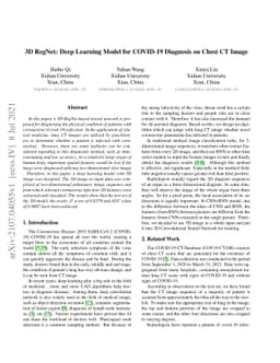 3D RegNet: Deep Learning Model for COVID-19 Diagnosis on Chest CT Image