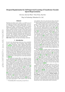 Dropout Regularization for Self-Supervised Learning of Transformer
  Encoder Speech Representation
