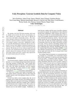Unity Perception: Generate Synthetic Data for Computer Vision