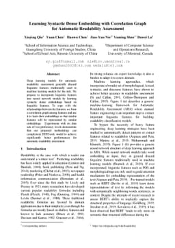 Learning Syntactic Dense Embedding with Correlation Graph for Automatic
  Readability Assessment
