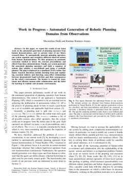 Work in Progress -- Automated Generation of Robotic Planning Domains
  from Observations