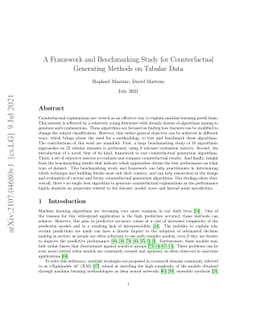 A Framework and Benchmarking Study for Counterfactual Generating Methods
  on Tabular Data