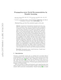 Propagation-aware Social Recommendation by Transfer Learning