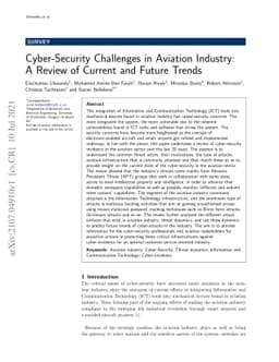 Cyber-Security Challenges in Aviation Industry: A Review of Current and
  Future Trends