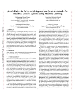 Attack Rules: An Adversarial Approach to Generate Attacks for Industrial
  Control Systems using Machine Learning