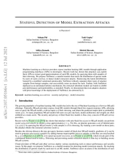 Stateful Detection of Model Extraction Attacks