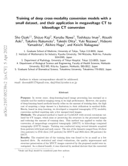 Training of deep cross-modality conversion models with a small dataset,
  and their application in megavoltage CT to kilovoltage CT conversion