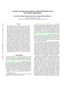 Transfer Learning from Synthetic to Real LiDAR Point Cloud for Semantic
  Segmentation