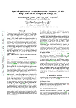 Speech Representation Learning Combining Conformer CPC with Deep Cluster
  for the ZeroSpeech Challenge 2021