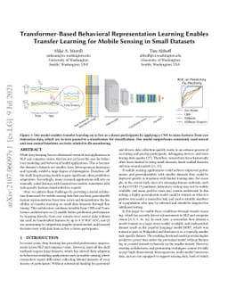 Transformer-Based Behavioral Representation Learning Enables Transfer
  Learning for Mobile Sensing in Small Datasets