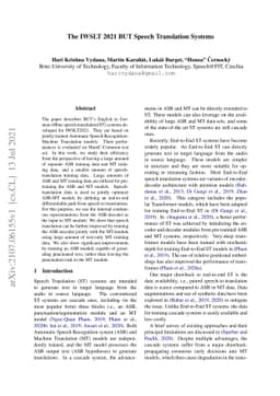 The IWSLT 2021 BUT Speech Translation Systems