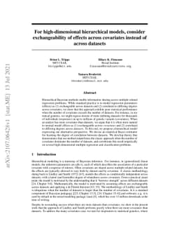 For high-dimensional hierarchical models, consider exchangeability of
  effects across covariates instead of across datasets