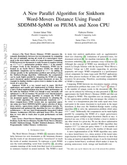 A New Parallel Algorithm for Sinkhorn Word-Movers Distance and Its
  Performance on PIUMA and Xeon CPU