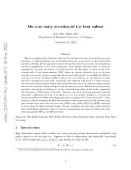 On sure early selection of the best subset