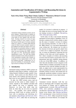 Annotation and Classification of Evidence and Reasoning Revisions in
  Argumentative Writing