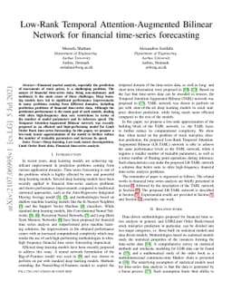 Low-Rank Temporal Attention-Augmented Bilinear Network for financial
  time-series forecasting