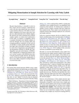 Mitigating Memorization in Sample Selection for Learning with Noisy
  Labels