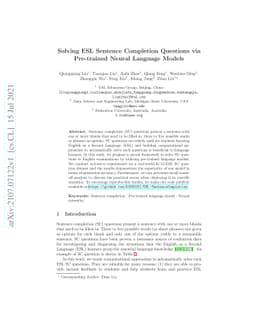 Solving ESL Sentence Completion Questions via Pre-trained Neural
  Language Models