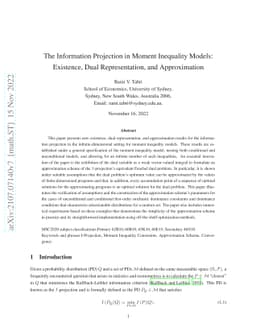The Information Projection in Moment Inequality Models: Existence, Dual
  Representation, and Approximation