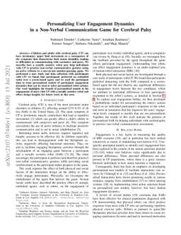 Personalizing User Engagement Dynamics in a Non-Verbal Communication
  Game for Cerebral Palsy