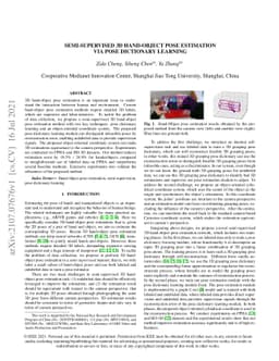 Semi-supervised 3D Hand-Object Pose Estimation via Pose Dictionary
  Learning