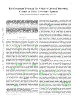 Reinforcement Learning for Adaptive Optimal Stationary Control of Linear
  Stochastic Systems