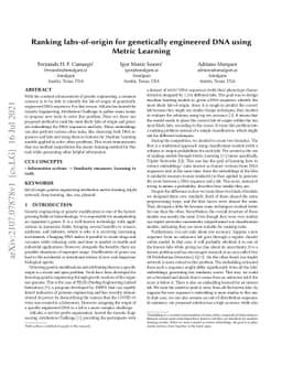 Ranking labs-of-origin for genetically engineered DNA using Metric
  Learning