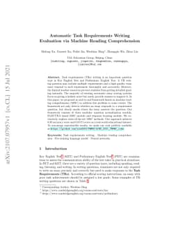 Automatic Task Requirements Writing Evaluation via Machine Reading
  Comprehension