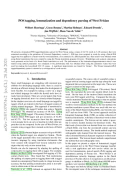 POS tagging, lemmatization and dependency parsing of West Frisian