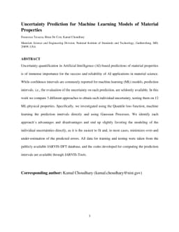 Uncertainty Prediction for Machine Learning Models of Material
  Properties