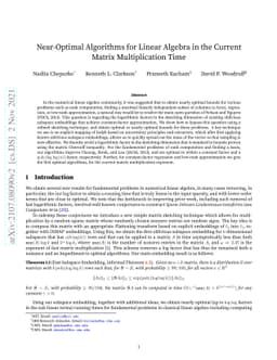 Near-Optimal Algorithms for Linear Algebra in the Current Matrix
  Multiplication Time