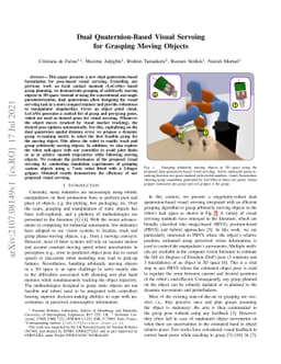 Dual Quaternion-Based Visual Servoing for Grasping Moving Objects