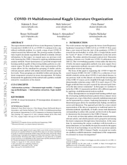 COVID-19 Multidimensional Kaggle Literature Organization