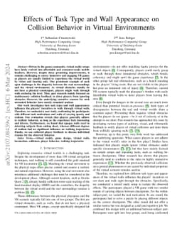 Effects of Task Type and Wall Appearance on Collision Behavior in
  Virtual Environments