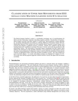 Classification of Upper Arm Movements from EEG signals using Machine
  Learning with ICA Analysis