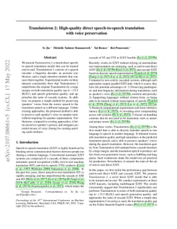 Translatotron 2: High-quality direct speech-to-speech translation with
  voice preservation