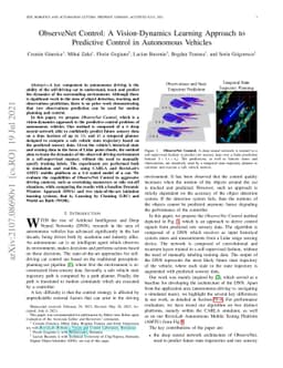 ObserveNet Control: A Vision-Dynamics Learning Approach to Predictive
  Control in Autonomous Vehicles