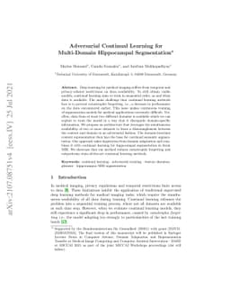 Adversarial Continual Learning for Multi-Domain Hippocampal Segmentation