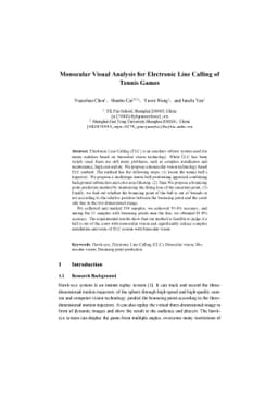 Monocular Visual Analysis for Electronic Line Calling of Tennis Games