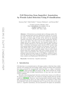 Cell Detection from Imperfect Annotation by Pseudo Label Selection Using
  P-classification