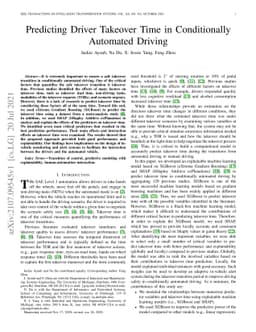 Predicting Driver Takeover Time in Conditionally Automated Driving